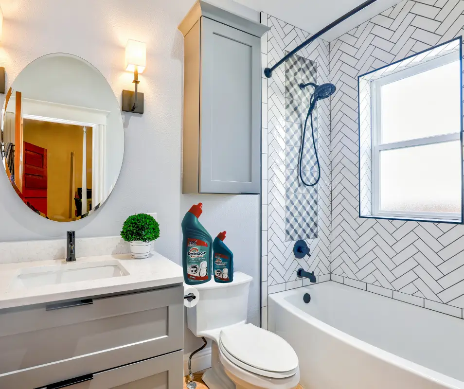 Toilet Cleaner Place in between Clean Bathroom